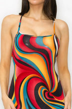 Crossed Back Marble Print Multicolor Midi Dress | Mixtshop LLC