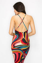 Crossed Back Marble Print Multicolor Midi Dress | Mixtshop LLC