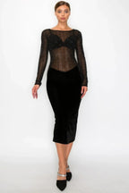 Velvet Sheer Contrast Holiday Midi Dress | Mixtshop LLC
