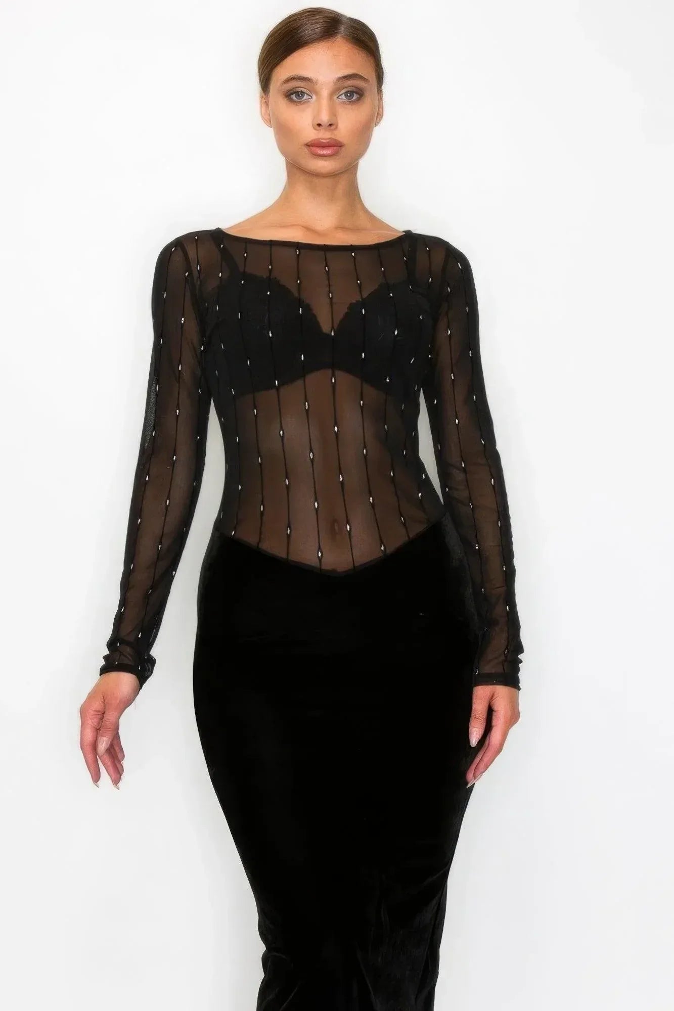 Velvet Sheer Contrast Holiday Midi Dress Secondary image
