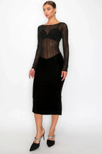 Velvet Sheer Contrast Holiday Midi Dress | Mixtshop LLC