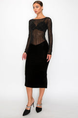 Velvet Sheer Contrast Holiday Midi Dress | Mixtshop LLC