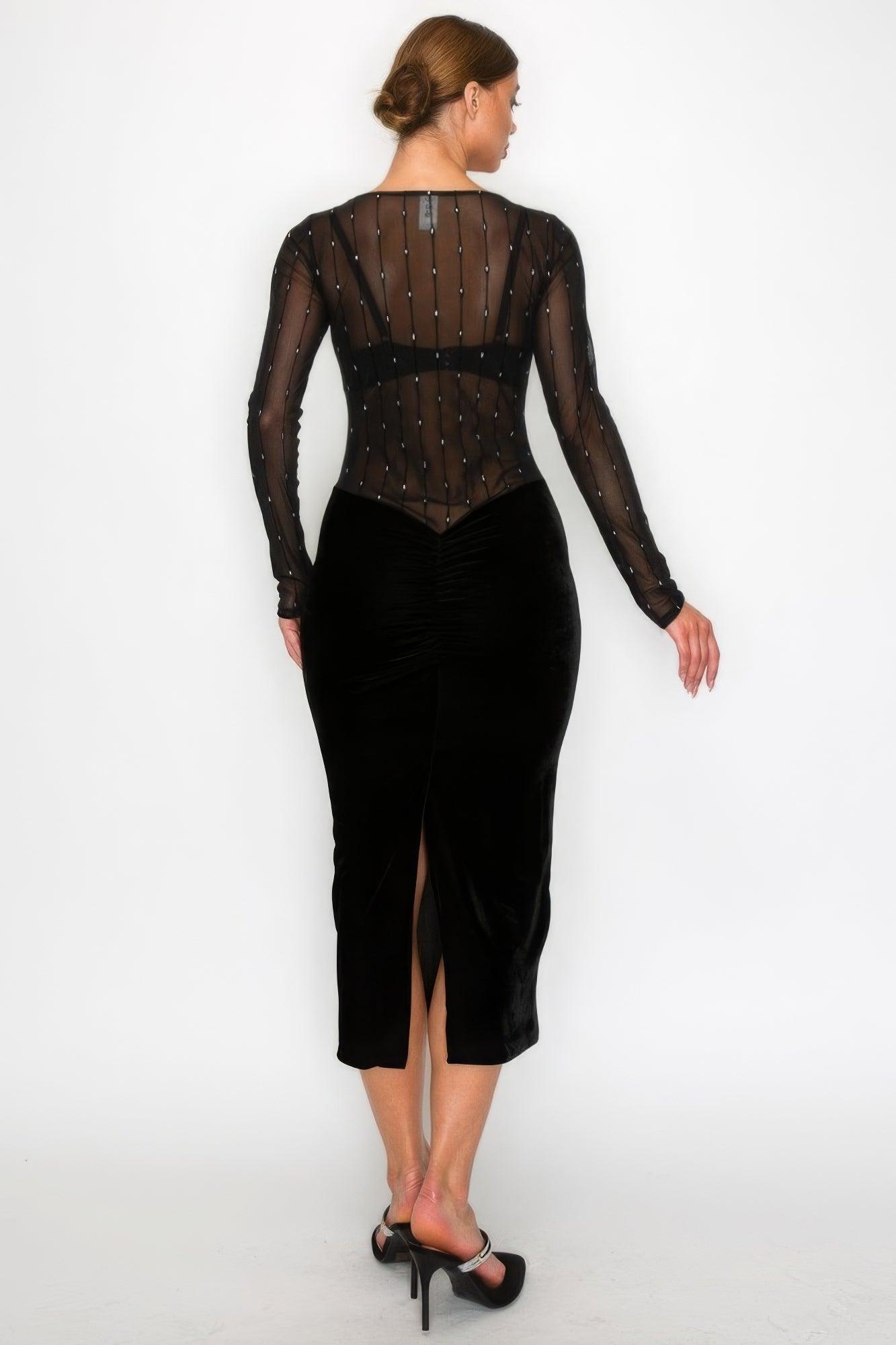 Velvet Sheer Contrast Holiday Midi Dress | Mixtshop LLC