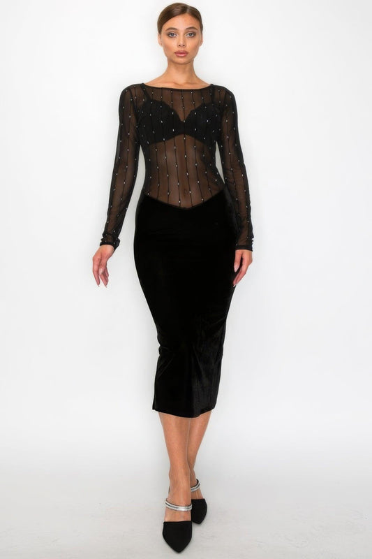 Velvet Sheer Contrast Holiday Midi Dress | Mixtshop LLC