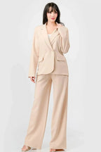 Luxe Stretch Woven Loose Fit Blazer And Wide Legs Pants Semi Formal Set | Mixtshop LLC