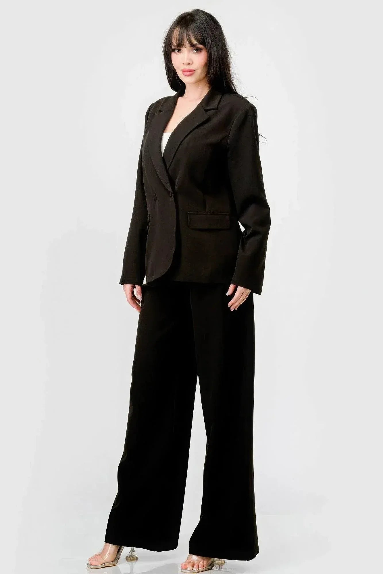 Luxe Stretch Woven Loose Fit Blazer And Wide Legs Pants Semi Formal Set Secondary image