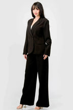 Luxe Stretch Woven Loose Fit Blazer And Wide Legs Pants Semi Formal Set | Mixtshop LLC