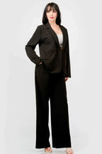 Luxe Stretch Woven Loose Fit Blazer And Wide Legs Pants Semi Formal Set | Mixtshop LLC