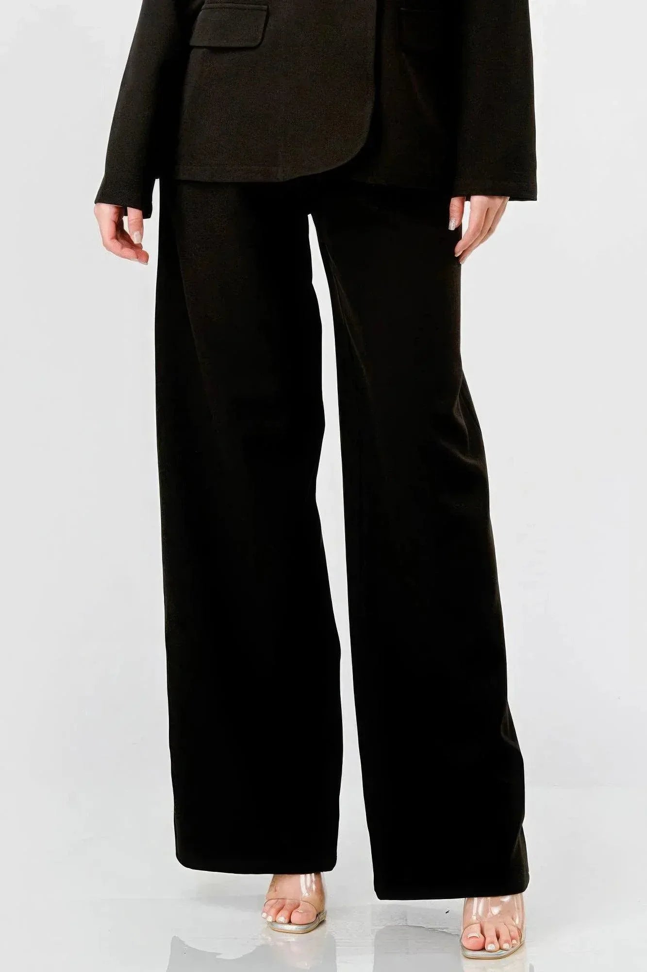 Luxe Stretch Woven Loose Fit Blazer And Wide Legs Pants Semi Formal Set | Mixtshop LLC