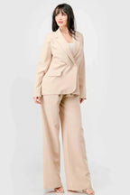 Luxe Stretch Woven Loose Fit Blazer And Wide Legs Pants Semi Formal Set | Mixtshop LLC
