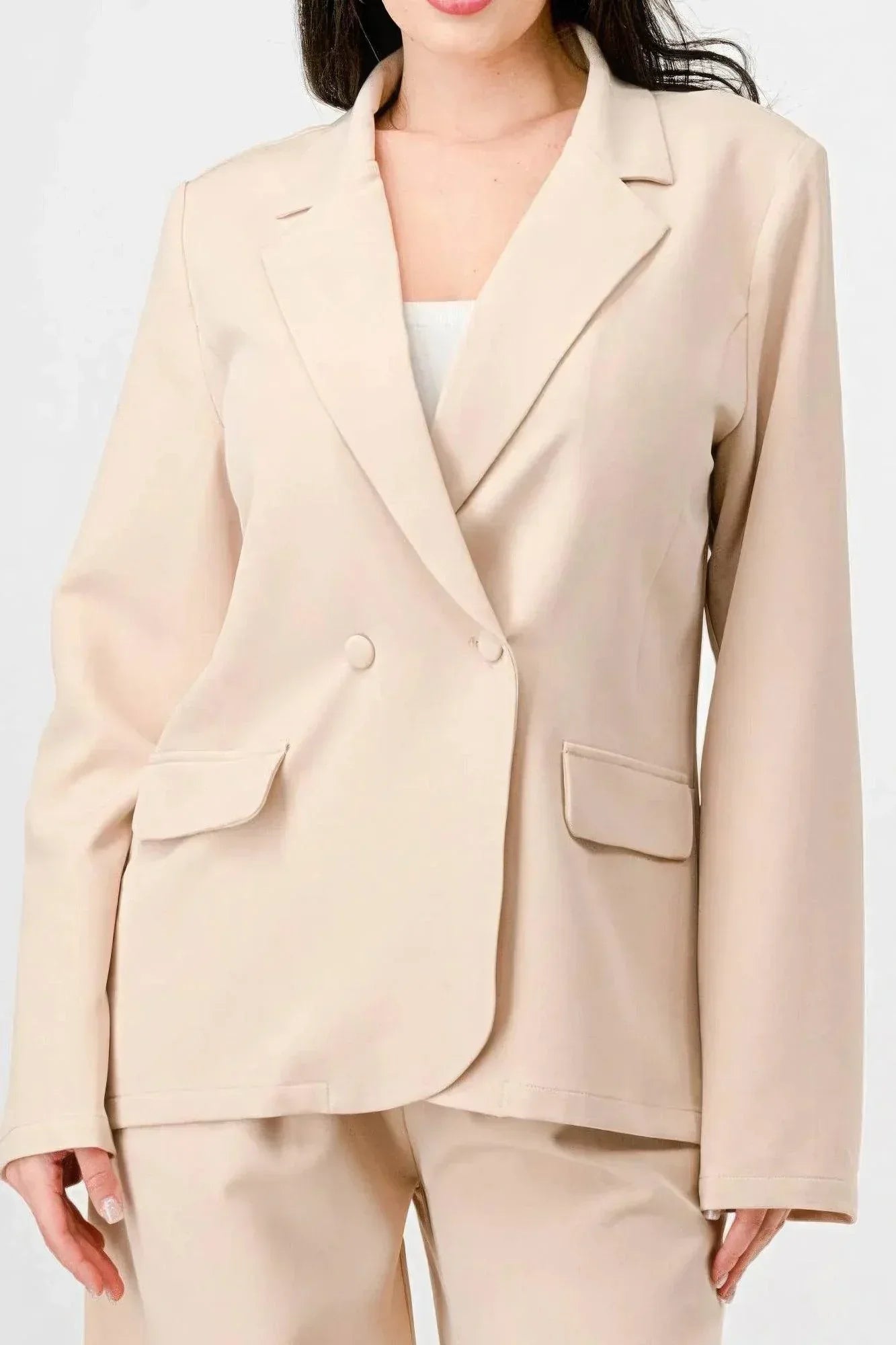 Luxe Stretch Woven Loose Fit Blazer And Wide Legs Pants Semi Formal Set | Mixtshop LLC