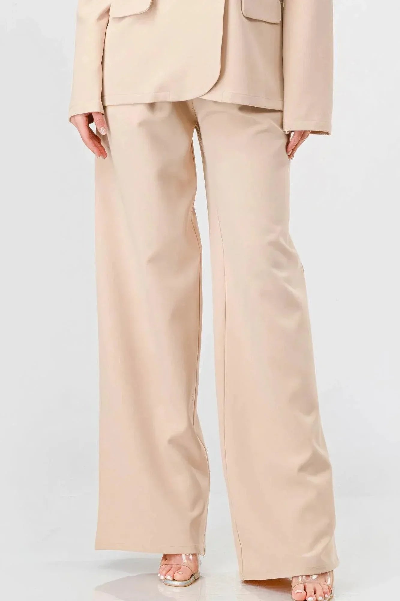 Luxe Stretch Woven Loose Fit Blazer And Wide Legs Pants Semi Formal Set | Mixtshop LLC