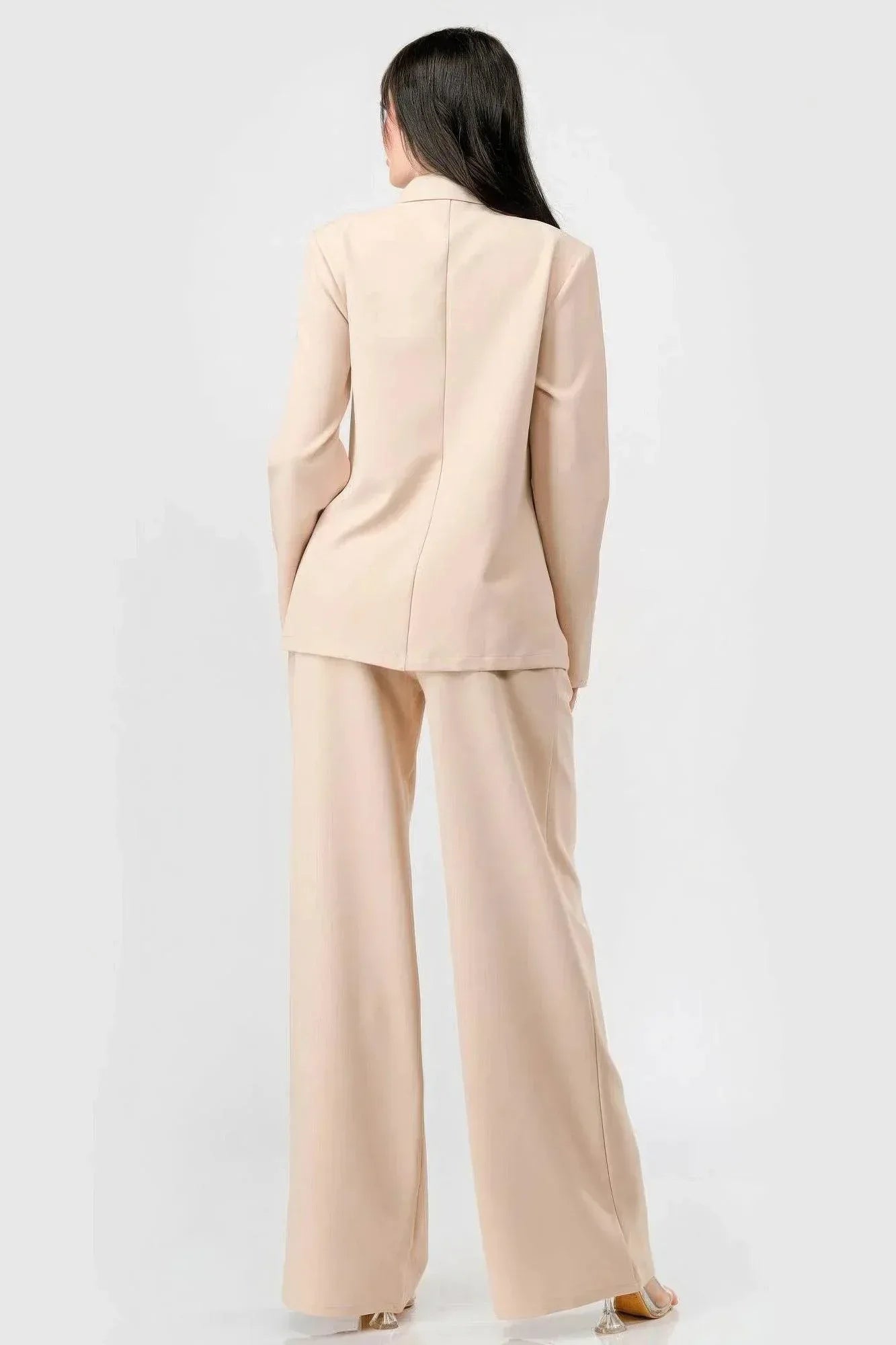 Luxe Stretch Woven Loose Fit Blazer And Wide Legs Pants Semi Formal Set | Mixtshop LLC