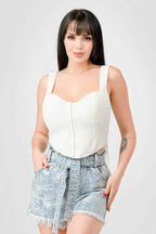 Crinkle Stretch Knit Sweetheart Hooked Bustier Cropped Top | Mixtshop LLC