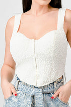 Crinkle Stretch Knit Sweetheart Hooked Bustier Cropped Top | Mixtshop LLC
