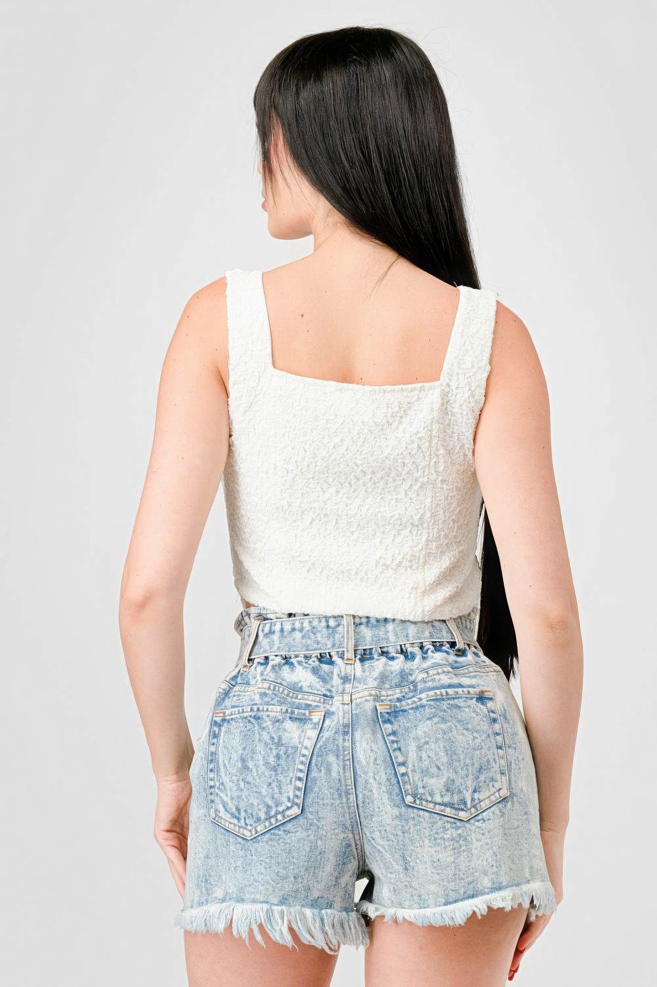 Crinkle Stretch Knit Sweetheart Hooked Bustier Cropped Top | Mixtshop LLC