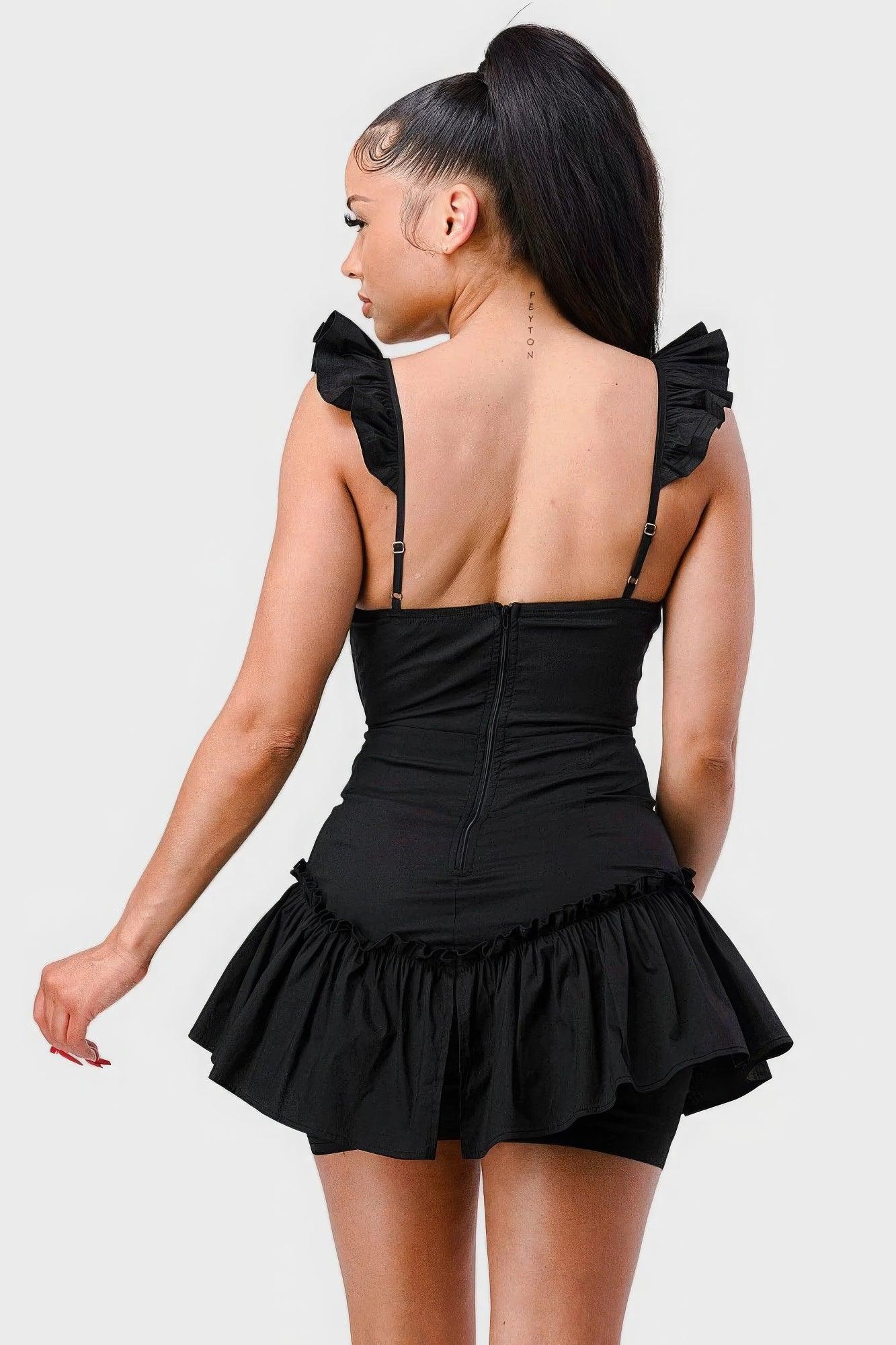 Sweetheart With Drawstring Bow Cutout Ruffled Flutter Sleeves Mini Dress | Mixtshop LLC