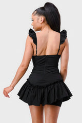 Sweetheart With Drawstring Bow Cutout Ruffled Flutter Sleeves Mini Dress | Mixtshop LLC