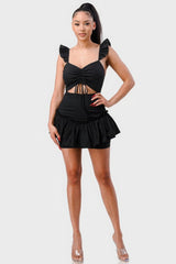 Sweetheart With Drawstring Bow Cutout Ruffled Flutter Sleeves Mini Dress | Mixtshop LLC