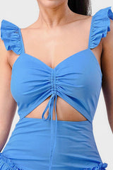Sweetheart With Drawstring Bow Cutout Ruffled Flutter Sleeves Mini Dress | Mixtshop LLC