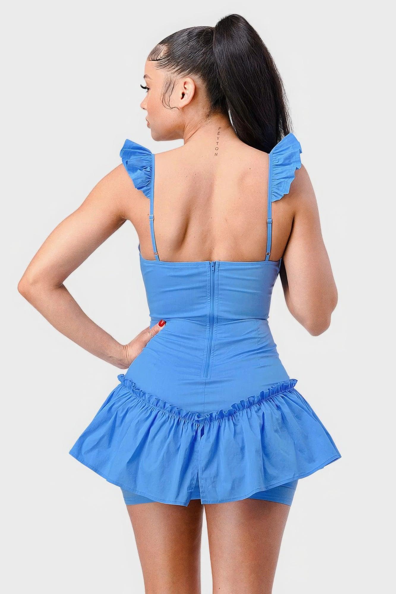 Sweetheart With Drawstring Bow Cutout Ruffled Flutter Sleeves Mini Dress | Mixtshop LLC