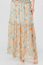 Floral Chiffon Off Shoulder Smocked Back Ruffled Tiered Maxi Dress | Mixtshop LLC