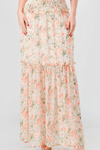 Floral Chiffon Off Shoulder Smocked Back Ruffled Tiered Maxi Dress | Mixtshop LLC