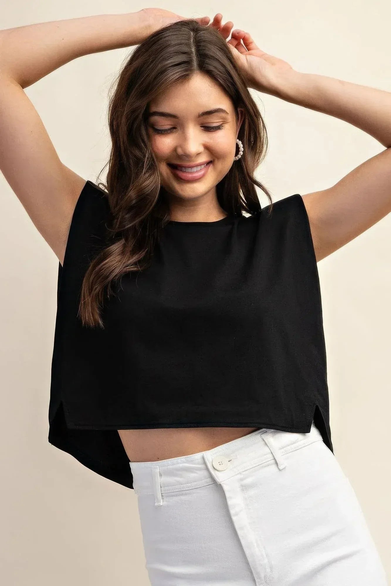 Sleeveless Crop Top With Shoulder Pads | Mixtshop LLC Main image