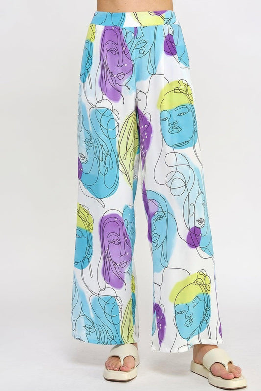 Printed Wide Leg Pant With Elastic Back | Mixtshop LLC