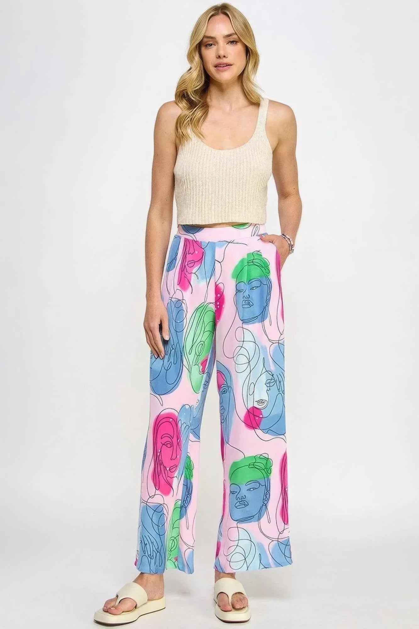 Printed Wide Leg Pant With Elastic Back | Mixtshop LLC