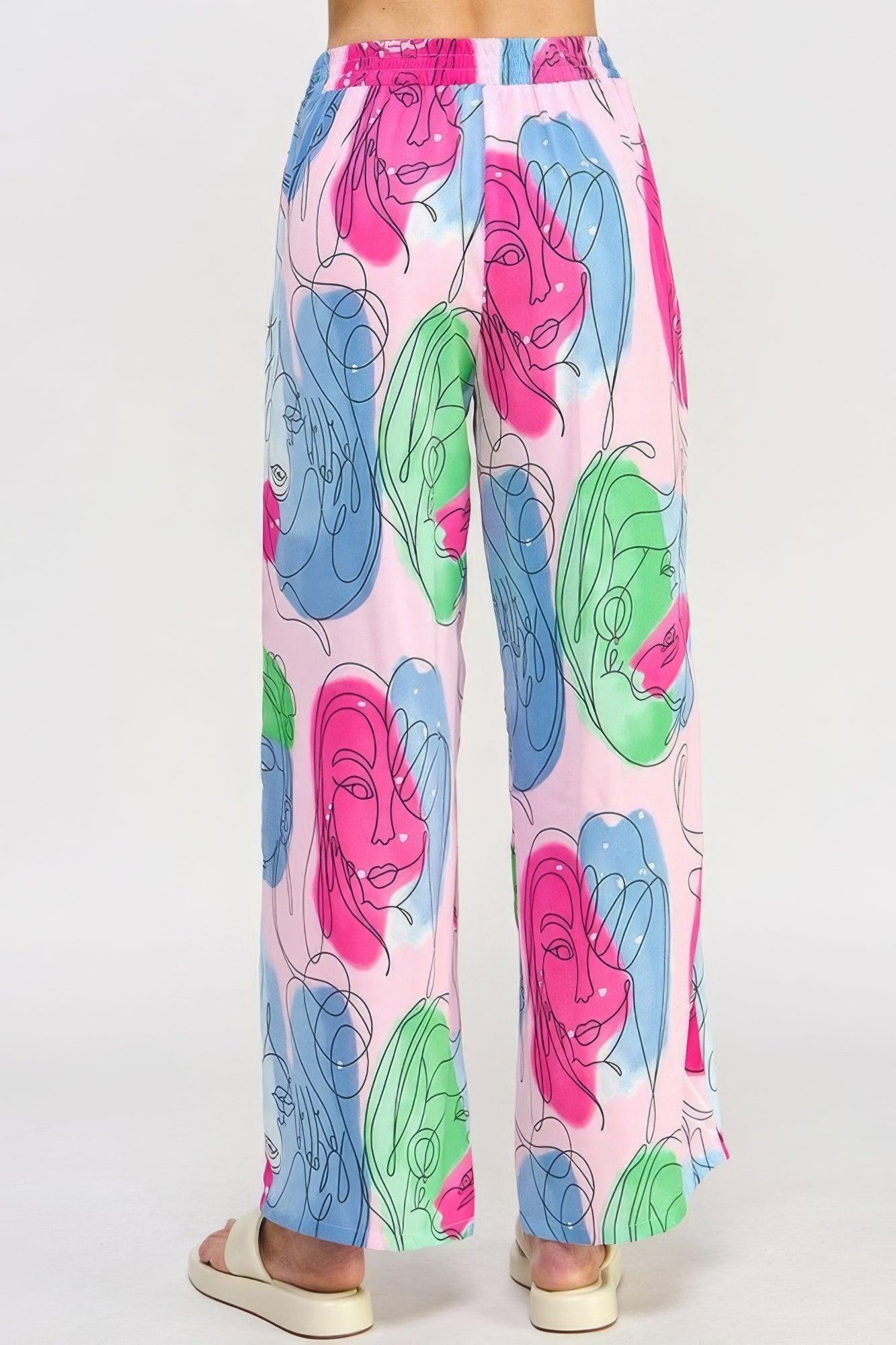 Printed Wide Leg Pant With Elastic Back | Mixtshop LLC