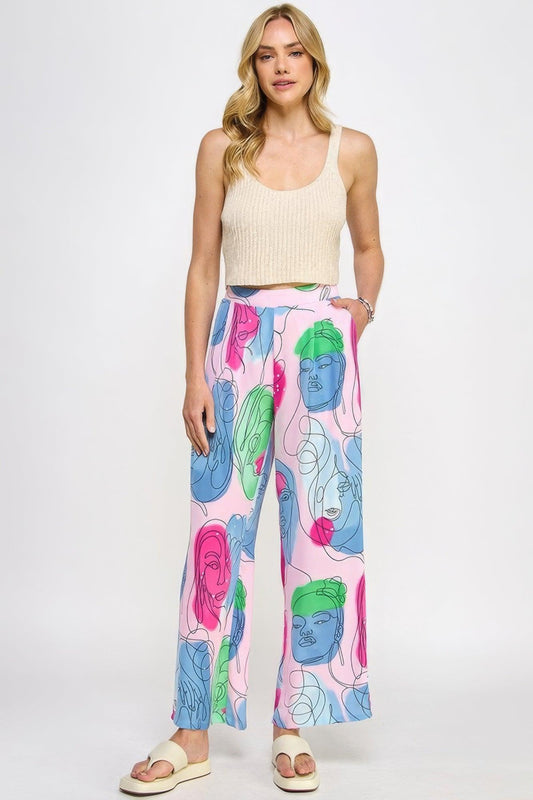 Printed Wide Leg Pant With Elastic Back | Mixtshop LLC