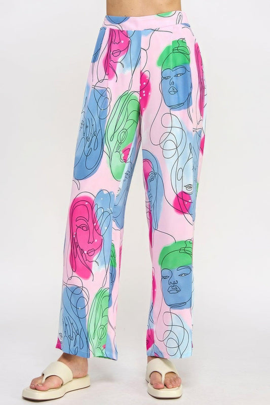 Printed Wide Leg Pant With Elastic Back | Mixtshop LLC