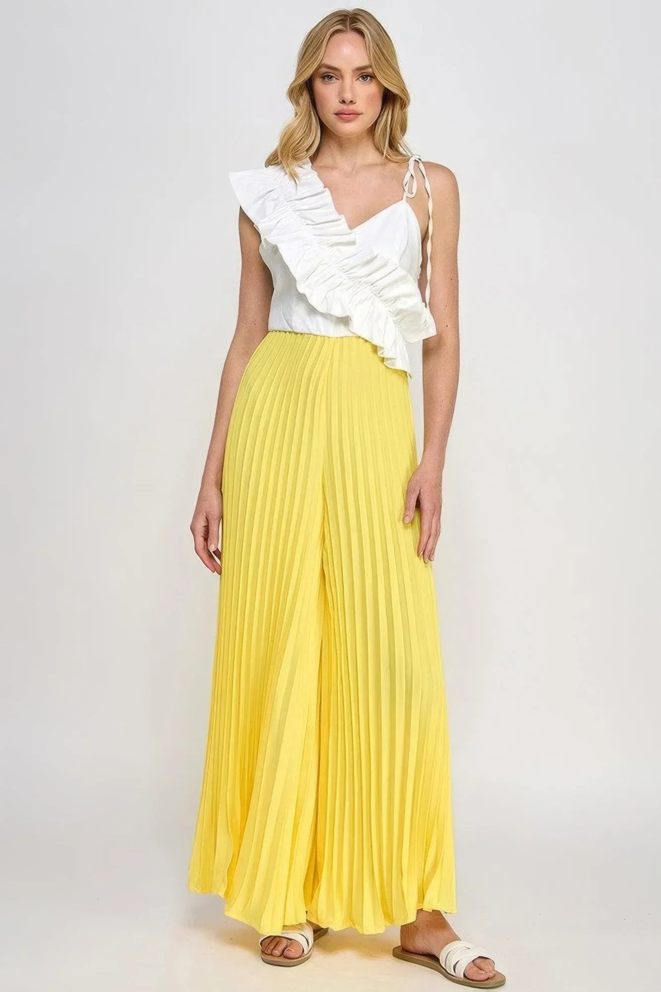 Cami Asymmetrical Ruffle Detail Pleated Bottom Jumpsuit | Mixtshop LLC Main image