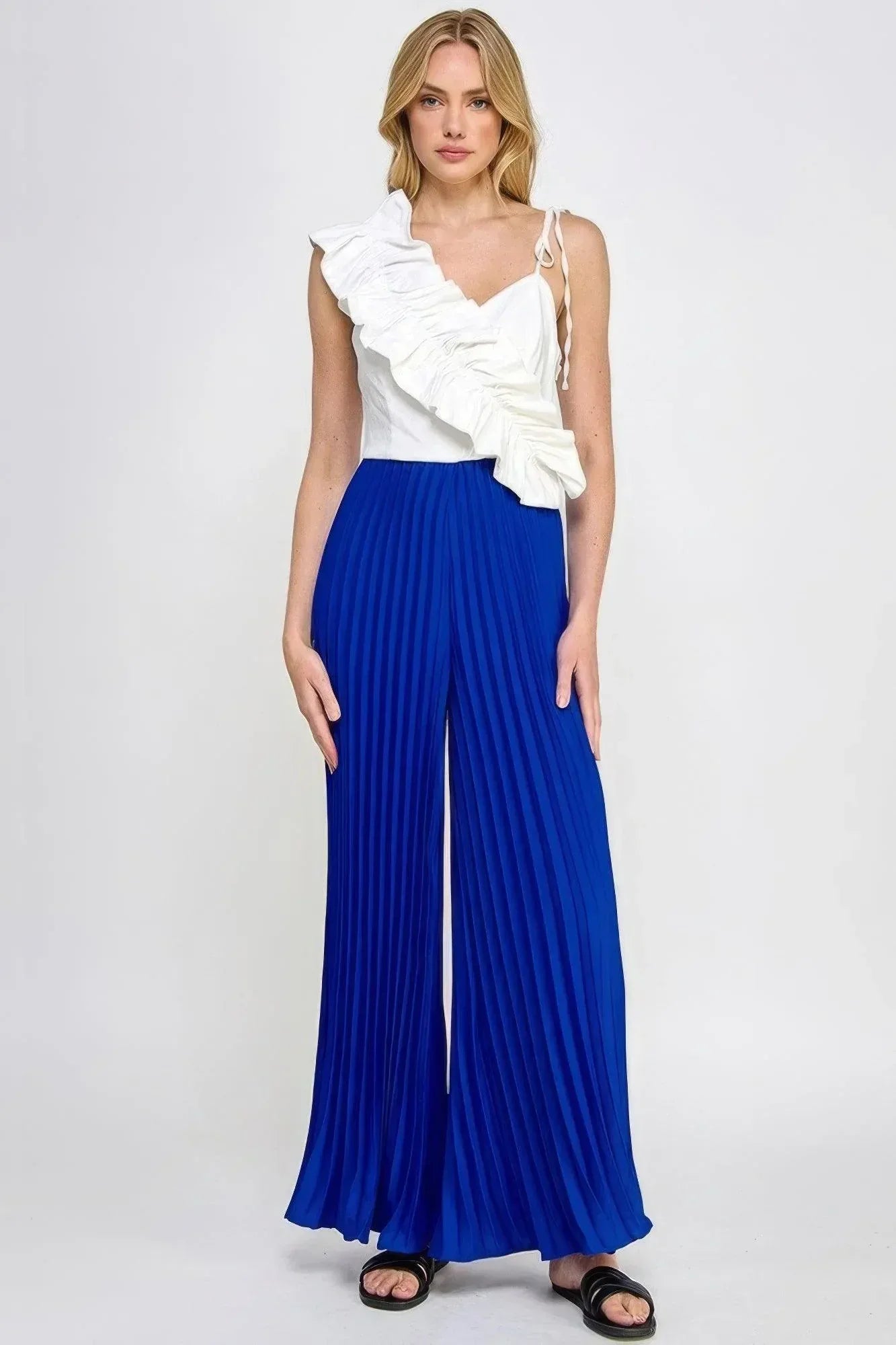 Cami Asymmetrical Ruffle Detail Pleated Bottom Jumpsuit | Mixtshop LLC Main image