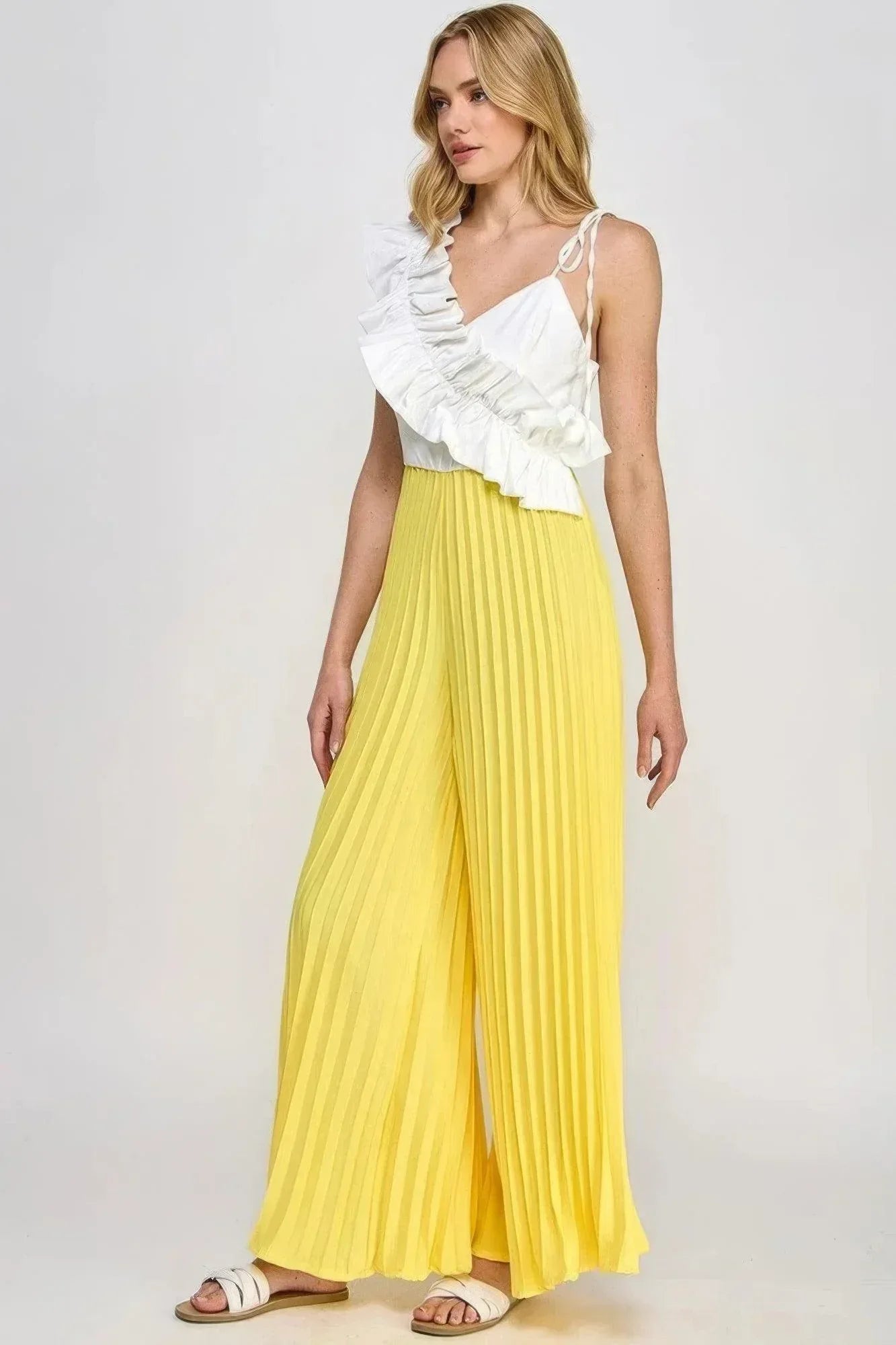Cami Asymmetrical Ruffle Detail Pleated Bottom Jumpsuit | Mixtshop LLC