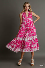 Two Tone Floral Paisley Sleeveless Midi Dress | Mixtshop LLC