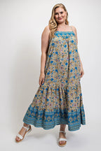 Floral And Aztec Print Drop Down Maxi Dress With Spaghetti Strap | Mixtshop LLC