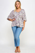 Floral V-neck Babydoll Balloon Slv Top | Mixtshop LLC