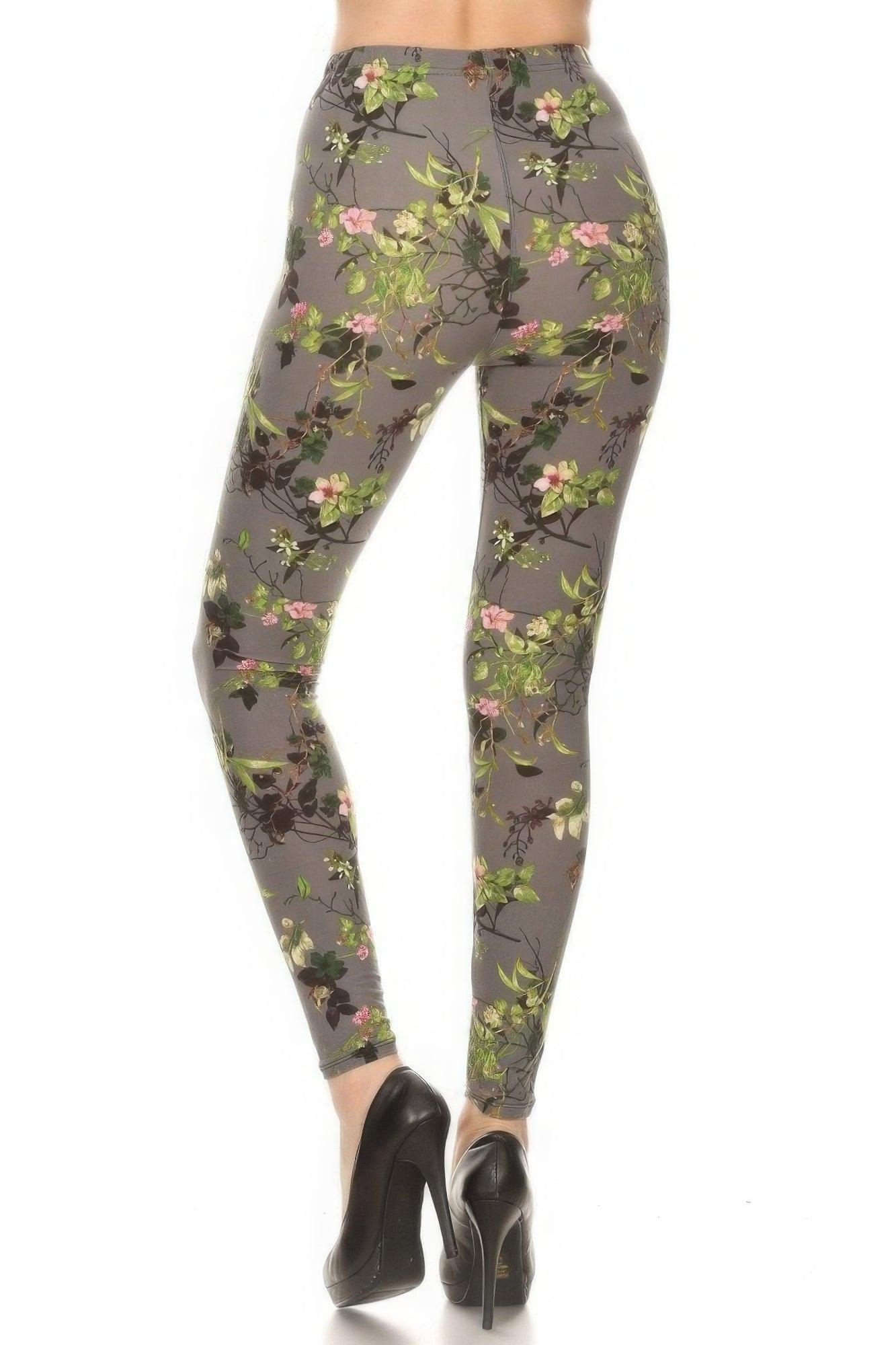 Floral Printed High Waisted Leggings With An Elastic Waist | Mixtshop LLC