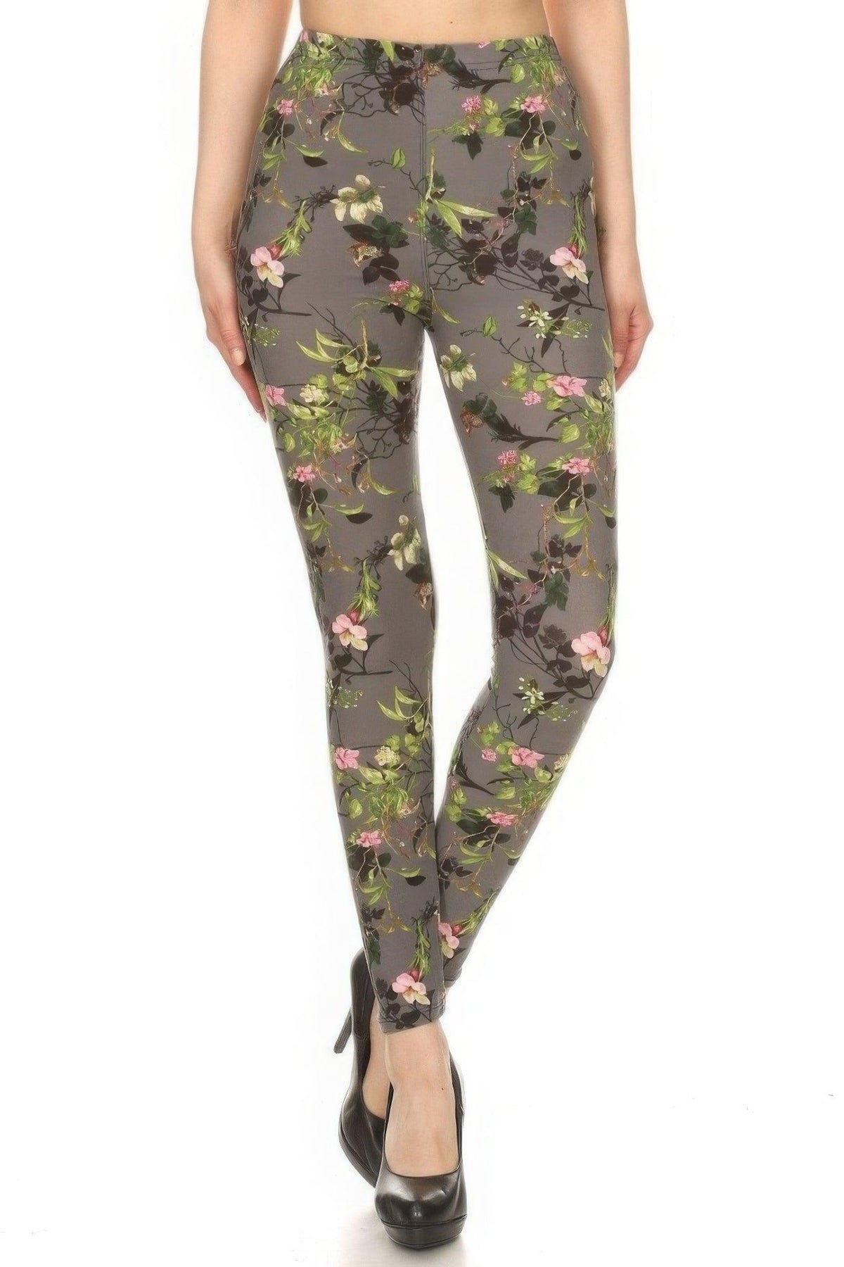 Floral Printed High Waisted Leggings With An Elastic Waist | Mixtshop LLC