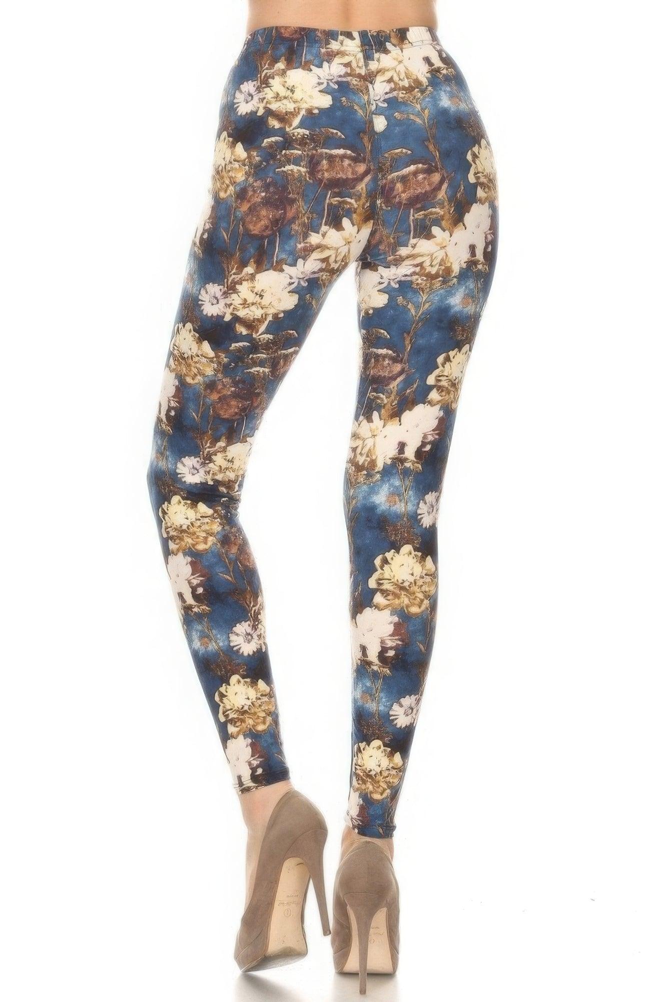 Floral Printed High Waisted Leggings With An Elastic Waist | Mixtshop LLC
