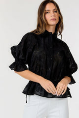 Button-down Collar Neck Embroidered Top | Mixtshop LLC