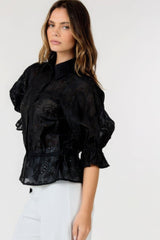 Button-down Collar Neck Embroidered Top | Mixtshop LLC