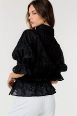 Button-down Collar Neck Embroidered Top | Mixtshop LLC
