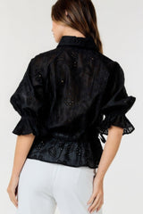 Button-down Collar Neck Embroidered Top | Mixtshop LLC