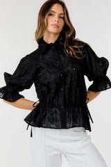 Button-down Collar Neck Embroidered Top | Mixtshop LLC
