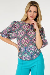 Puff Sleeve Multi-print Top | Mixtshop LLC