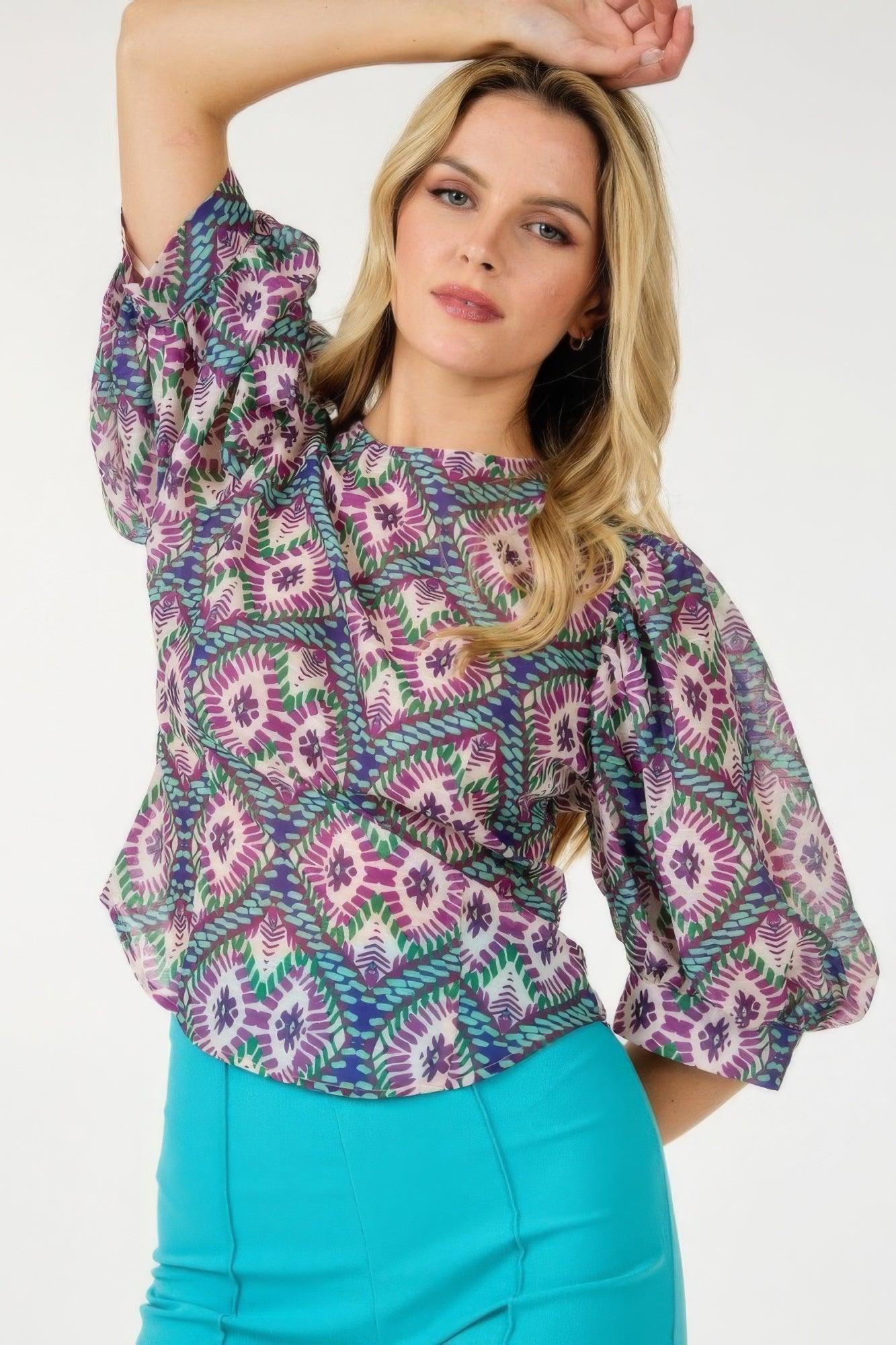 Puff Sleeve Multi-print Top | Mixtshop LLC