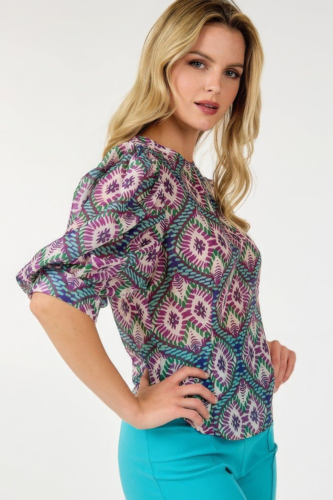 Puff Sleeve Multi-print Top | Mixtshop LLC